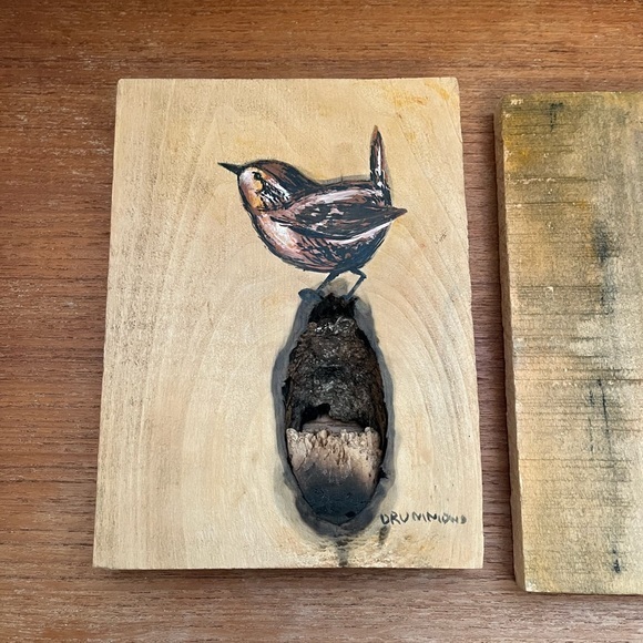 Vintage Set of wooden art with painted‎ birds - Picture 2 of 7